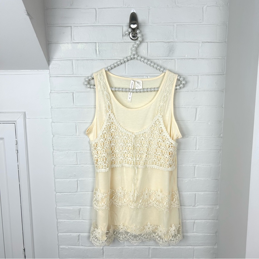 Forgotten Grace Boho Double Layered Crotchet Lace Tank Top Size XL